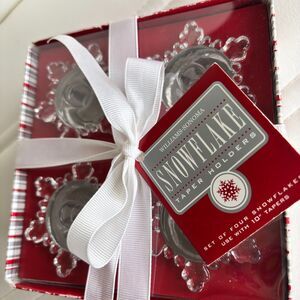 Williams -Sonoma Set Of 4 Boxed For Gifting Snowflakes Taper Candle Holders